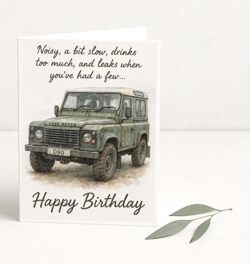 Land Rover Birthday Card, Countryside Birthday Card, Funny 4x4 Card, Defender Card, Rural Gift