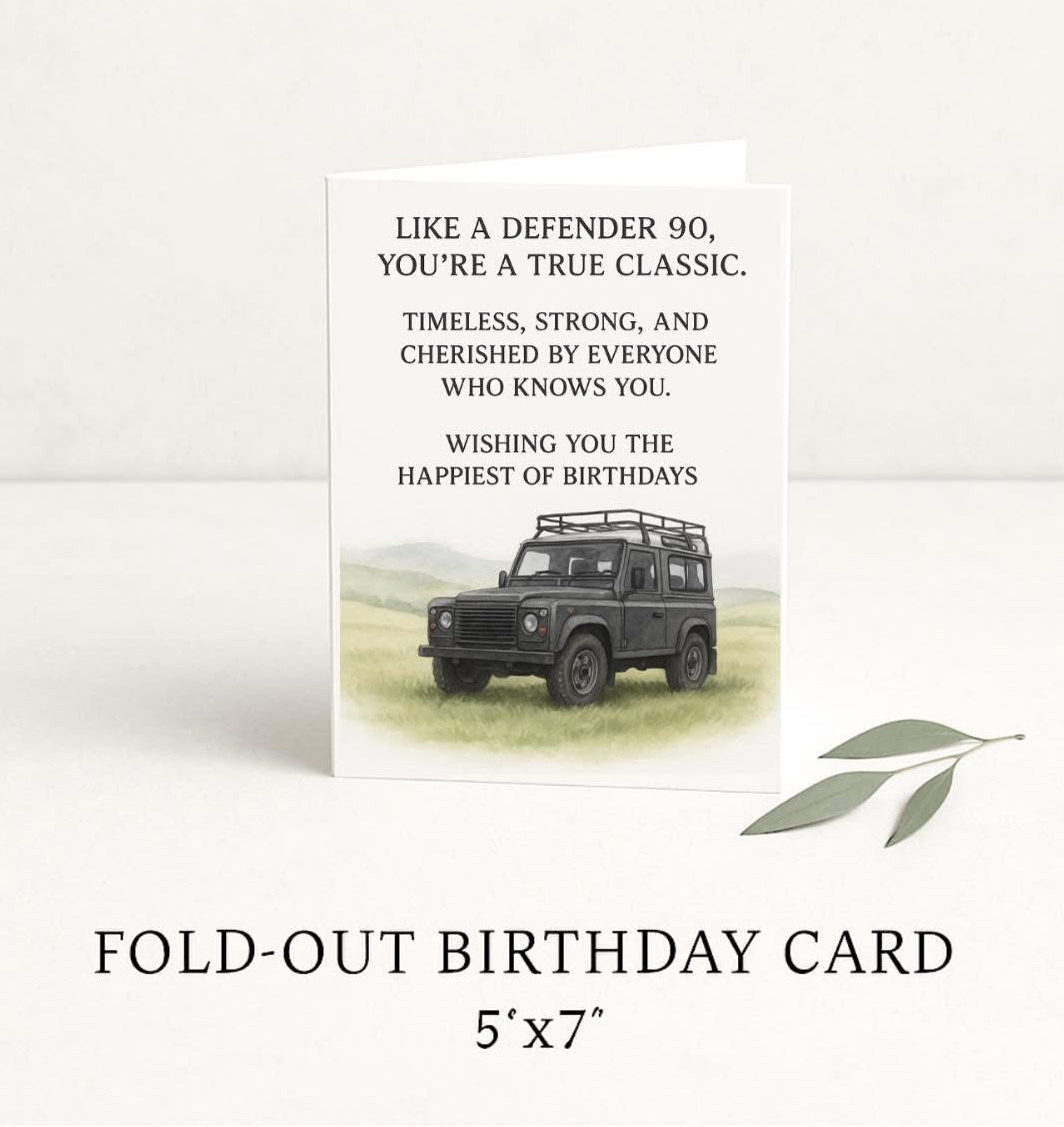 Defender 90 Birthday Card, Land Rover Card, Classic Car Birthday Card, Rural Gift