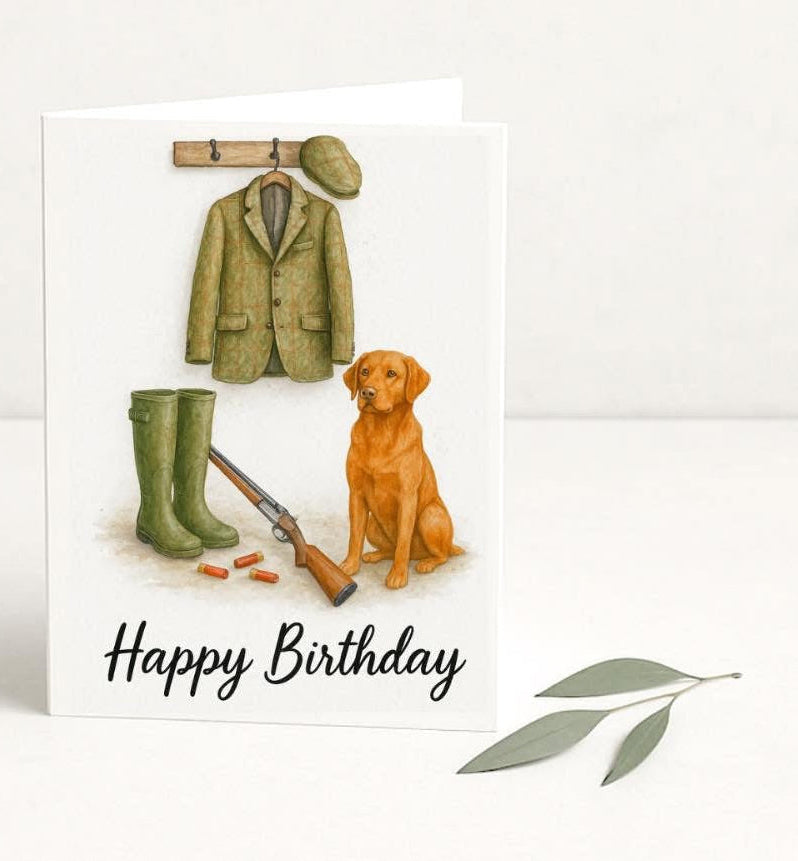 Red Fox Labrador Birthday Card, Shooting Dog Card, Countryside Birthday Card, Dog Lover Card, Rural Gift